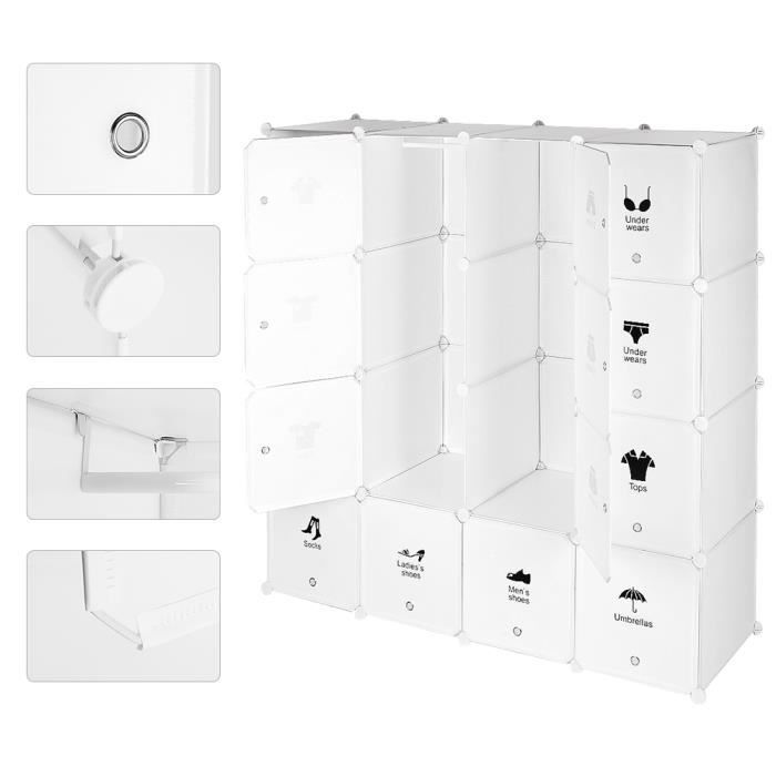 BAICI Armoires Étagères Plastique Meuble Rangement Chambre 16 Cubes 146*37*163CM Cdiscount Maison