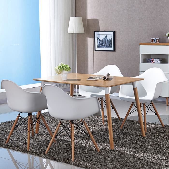 hombuy® ensemble de table à manger rectangulaire couleur bois et 4 chaises de salle à manger avec fauteuil scandinave blanch-france