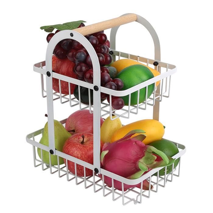 Corbeille à fruits à 2 niveaux | Corbeille à fruits en métal pour plan de travail de cuisine | Support de panier métallique à deux niveaux pour fruits, légumes et pain