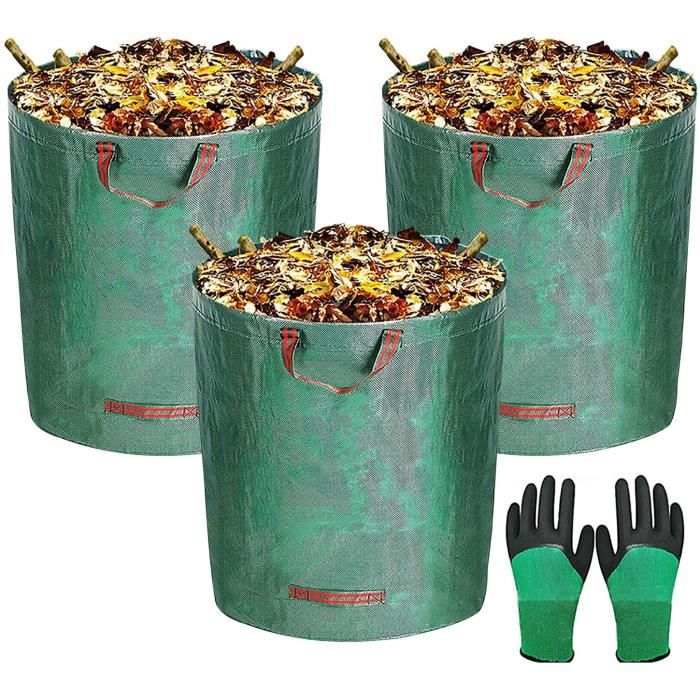 Riisoyu Lot De 3 Sacs De Jardin 120L - Sacs Déchets Pliables Réutilisables Avec Couvercle Et Poignées Étanchés Pour Feuilles, Herbe Et Jardinage
