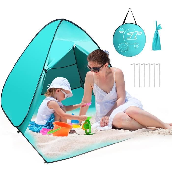 Tente De Plage Pop-Up 55 Pouces - Abri Solaire Pliable, Protection UV, Résistante Au Vent, Pour Camping Plage