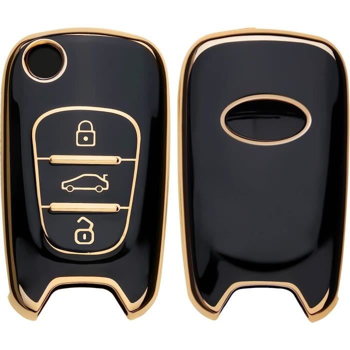 Télécommandes Pour Voiture - Boitier Clef Compatible 3-bouton Coque  Silicone Voiture Étui Protection Noir-doré