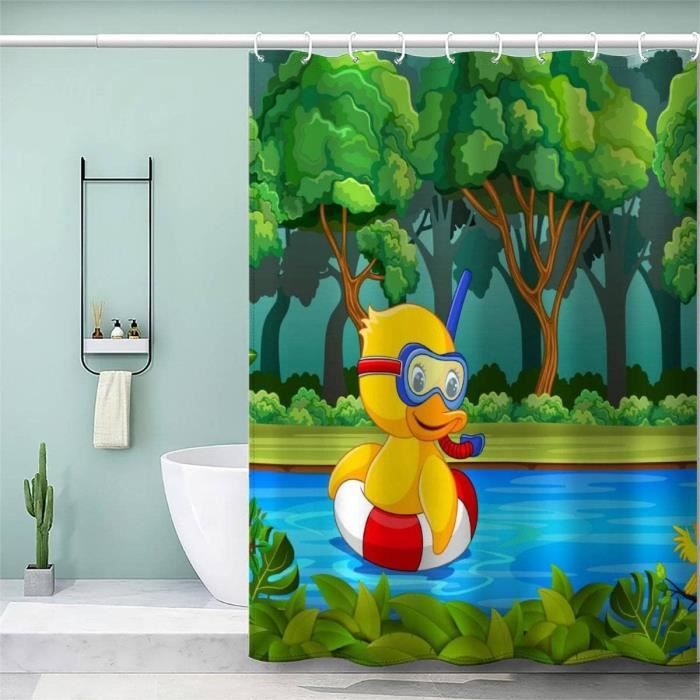 Bonhause Rideau de Douche Animaux de la Forêt - Feuilles Vertes pour Enfants, Tissu Polyester Anti Moisissure Imperméable Lavable, Salle de Bain 180 x 180 cm avec 12 Crochets