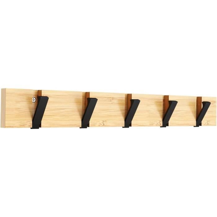 Cintre Mural Pliable à 90° - Porte-manteau Escamotable Avec 6 Crochets Pour Salle De Bain, Chambre (Noir)