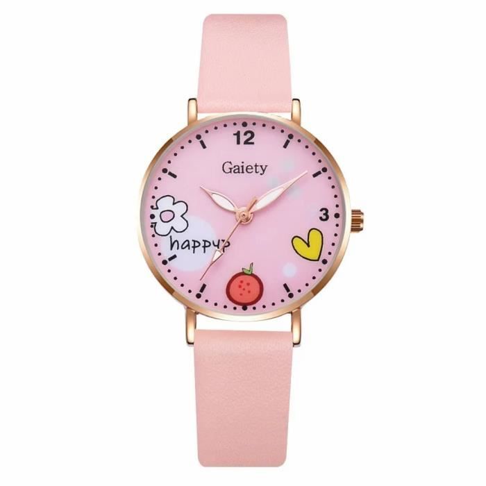 Montre Enfant KDM Design Coloré - Bracelet Cuir étanche 3 ATM - Idéal Cadeau Pour Filles Et Garçons