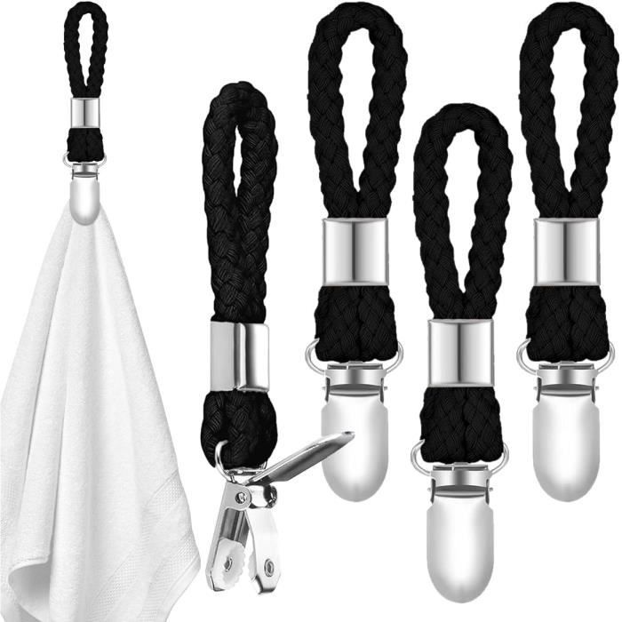 4Pcs Pince TorchonServiettes ClipsPinces à Torchons en MétalClip de Serviette en Corde de CotonAccroche TorchonPinces Serviette