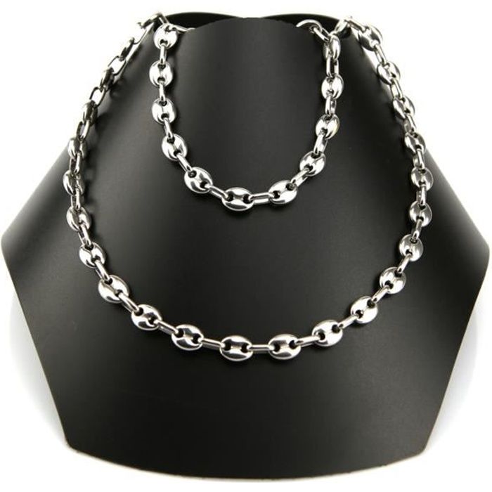UrbanBijoux Parure Bracelet et Chaine Homme Acier Maille Grains de caf/é Noir 10mm