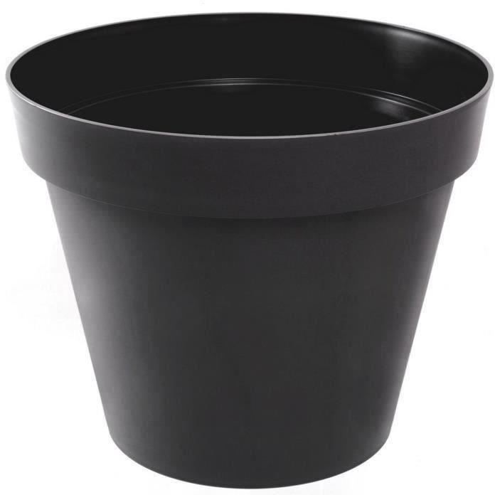Pot de fleur rond Toscane - EDA PLASTIQUE - Gris anthracite - 30 cm - 10 L - Résistant au gel et aux