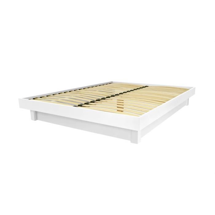 lit plateforme bois massif - blanc - 160x200 - classique - intemporel - sommier inclus