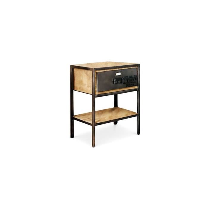Table De Chevet Vintage Industriel Acier Et Bois Achat Vente