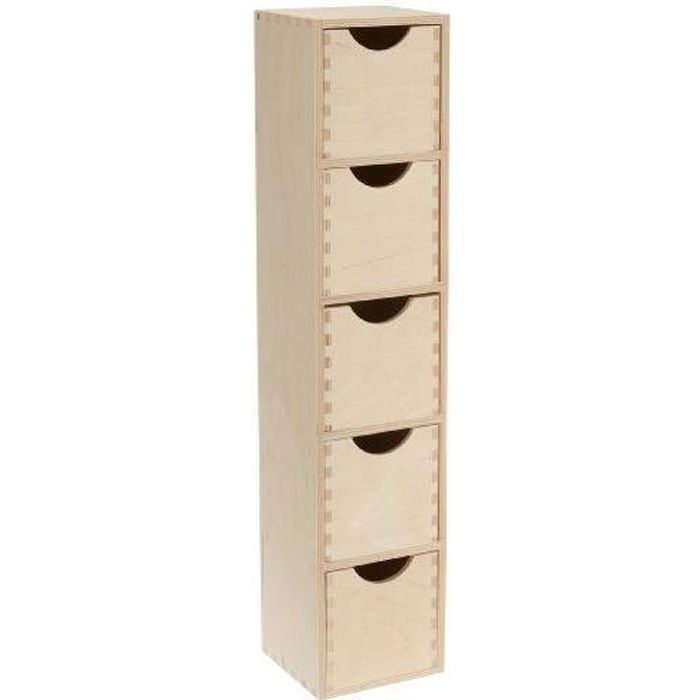 Zeller Coffret 5 tiroirs en bois de bouleau naturel 13 x 12 x 58 cm