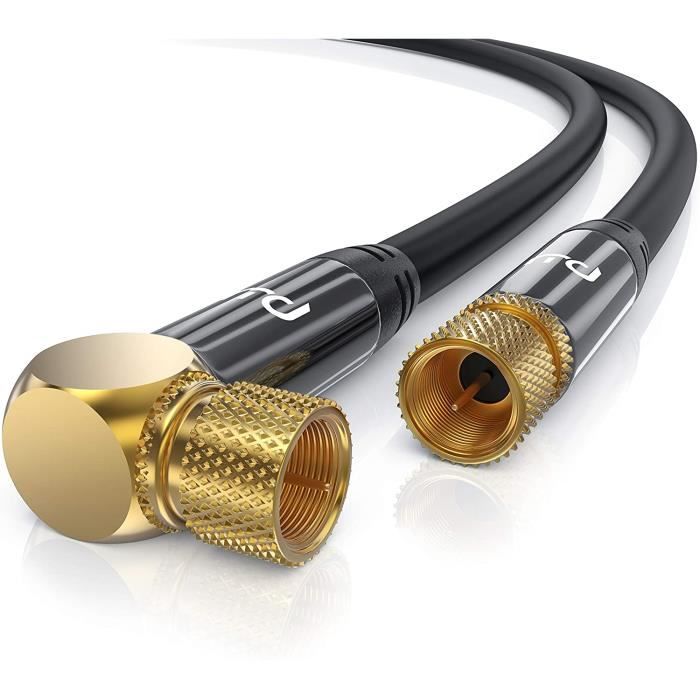 Câble Antenne Satellite Coaxial 1,5m - Fiche F Mâle-Mâle Plaqué Or, Blindage 135dB, 75 Ohm - Pour TV HD, 4K, DVB-T2, Routeur, Modem