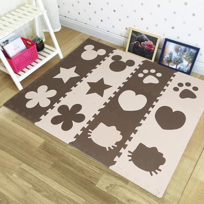 24 dalles mousse doux tapis pour enfants bébé puzzle tapis en mousse eva activité tapis de jeu carreaux beige and marron