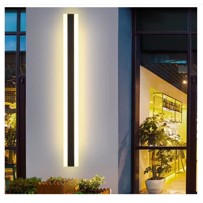 Longue LED Villa Porche Extérieur Étanche Lumière Chaude Applique Murale Longue Barre Lumineuse Noire Aluminium-90CM