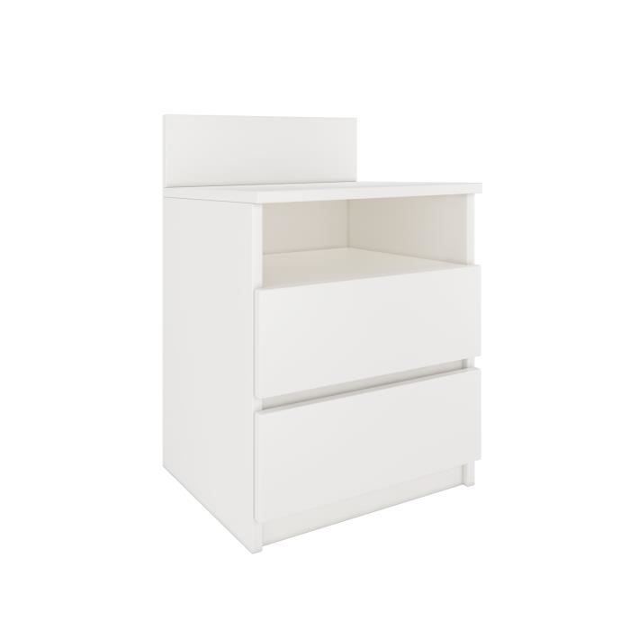 ASTER T1 - Table de chevet contemporaine 59x40x32 - Table de nuit/dappoint 2 tiroirs style scandinave - Meuble de rangement