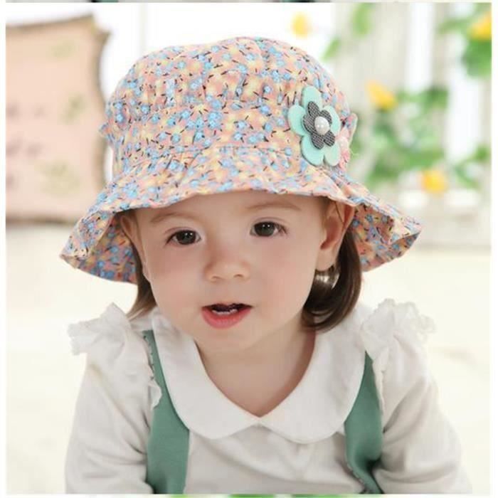 Chapeau De Soleil Bebe Fille Confortable Respirant Un Motif A Petites Fleurs En Coton Chapeau De Plage Pour 1 3 Ans Bleu Befa330 Cdiscount Pret A Porter