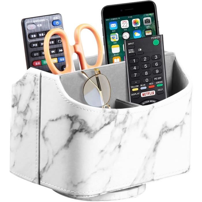 Organisateur Bureau WIYETY En Cuir Synthétique - 5 Poches Pour Télécommandes, Stylos, Cahiers - Blanc