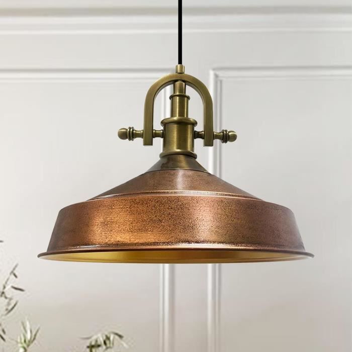 Suspension Industrielle Vintage Bamyum - 17.5cm, Bois Et Métal Noir, Câble Réglable 120cm, Culot E27