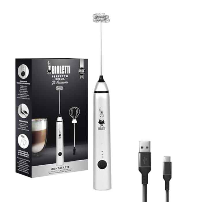 Mousseur à lait Bialetti Whipper Acier inoxydable Charge USB Réglable sur 3 niveaux