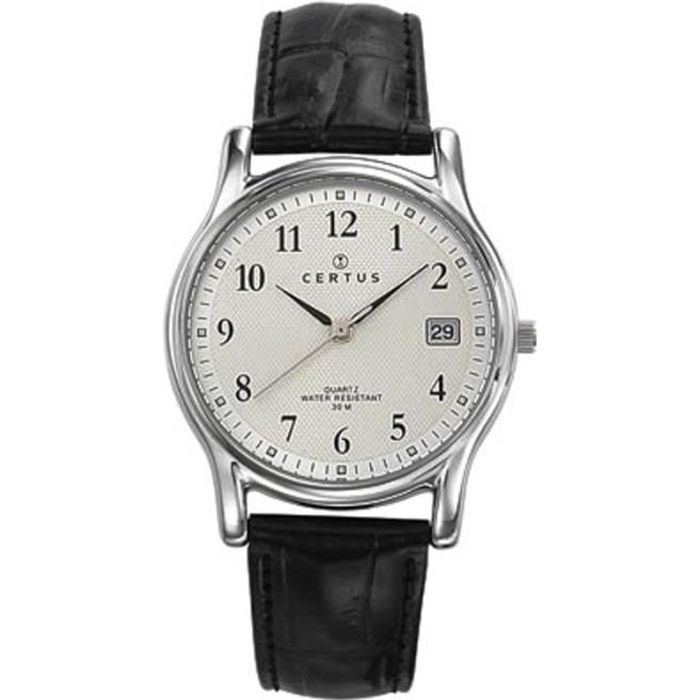Montre CERTUS homme Bracelet Cuir Noir, - Achat/vente montre - Cdiscount