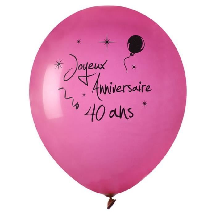  Ballon  joyeux anniversaire  Fuschia 40  ans  x 8 Achat 