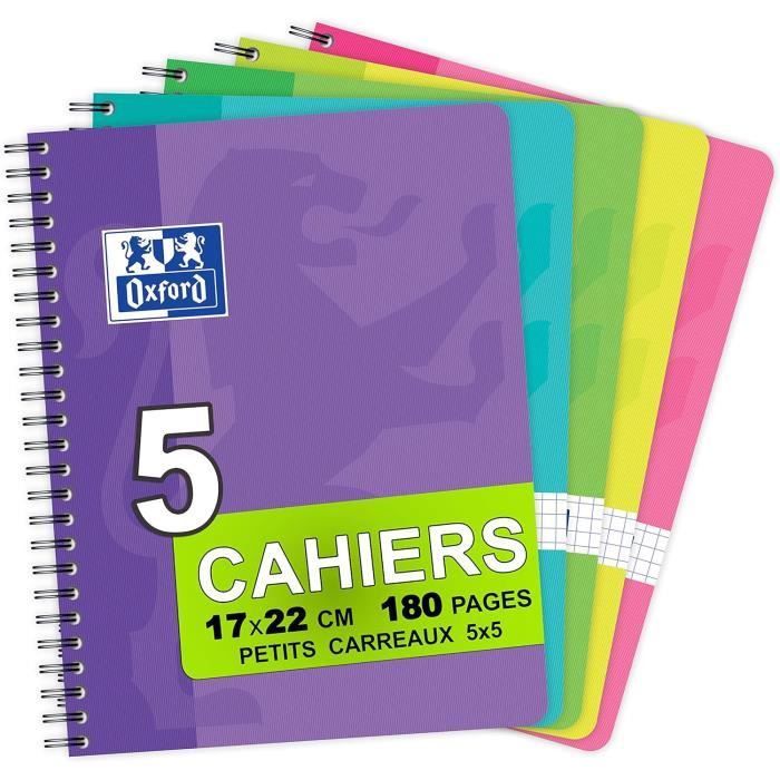 5 Carnets Spirale Clairefontaine 11x17cm - 180 Pages Petit Carreaux - Papier 90g - Made France