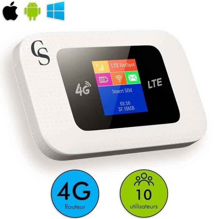 Routeur Mobile – Routeur Wifi portatif – Wifi Portable Sécurisé – Jusqu’à 10 appareils connectés – 2 Hotspots – Pour carte Sim
