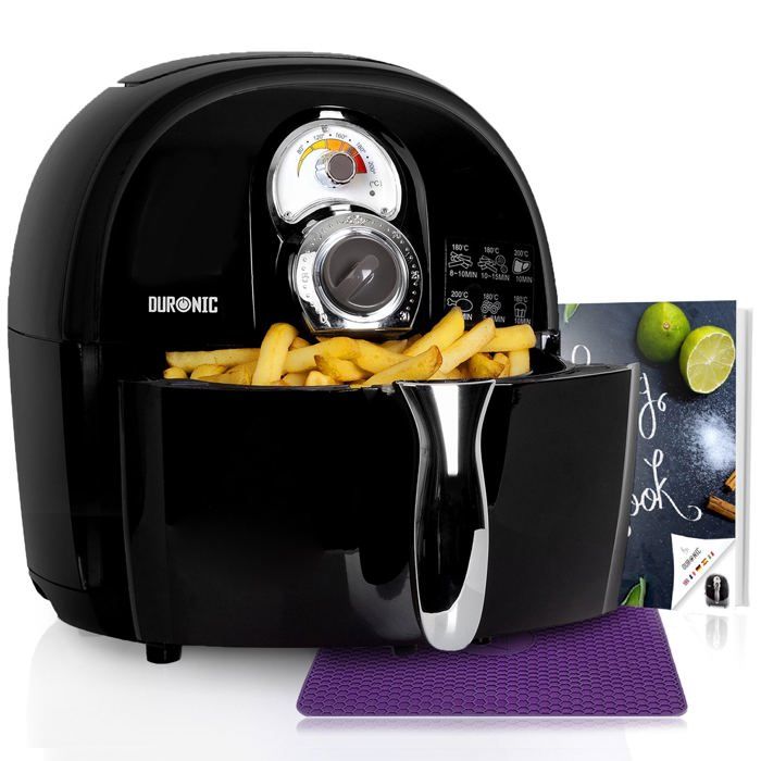 Duronic AF1 BK Friteuse à air chaud sans huile 1500W / robot multicuiseur pour frire cuire rôtir griller sainement et sans