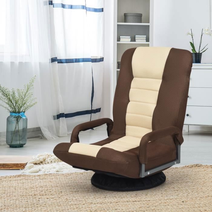 GIANTEX Fauteuil Relax Pivotant et Pliable Dossier Réglable à 6 Positions+ Pivotant à 360° Fauteuil de Sol Inclinable Tissu Brun GIANTEX Fauteuil Relax Pivotant et Pliable Dossier Réglable à 6 Positions+ Pivotant à 360° Fauteuil de Sol Inclinable Tissu Brun