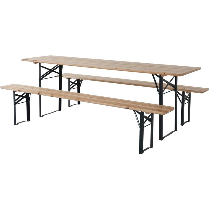 Table de jardin brasserie pliante avec 2 bancs Lisbonne - 218 x 595 x 75 cm - Marron