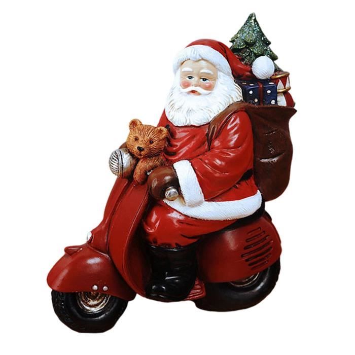 1 Pc Pere Noel Figurines Mini Nouvel An Mignon Resine Artisanat De Noel Decor Ornements Miniatures Sculpture Conduire Une Moto Cdiscount Maison