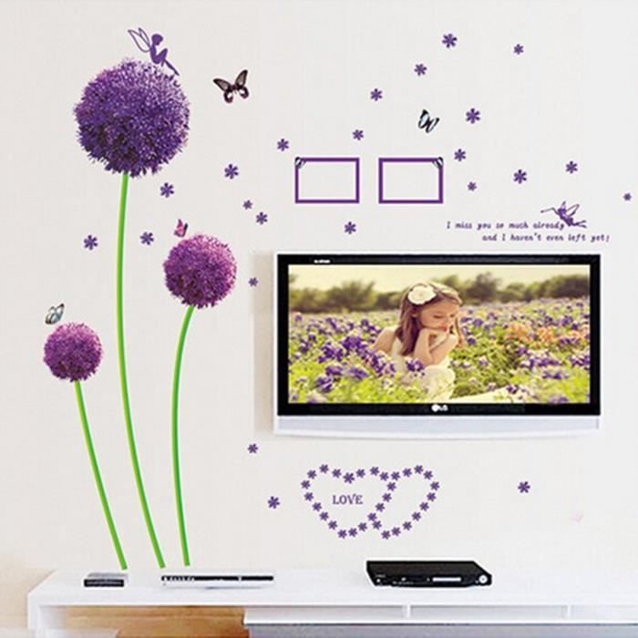 Sticker Mural Oeil Violet Papillon - Décoration Murale Amovible Vinyle Fille Chambre Salon