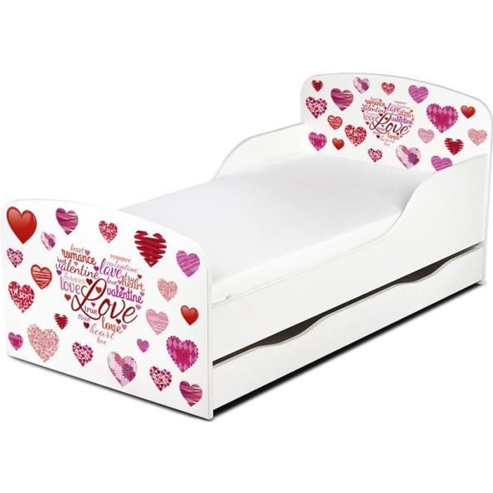 moderne lit d'enfant toddler avec matelas et un tiroir coeur romantique