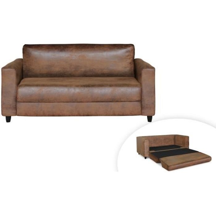 anaelle canape droit 2 places convertible deplimousse style industriel couleur marron cdiscount maison