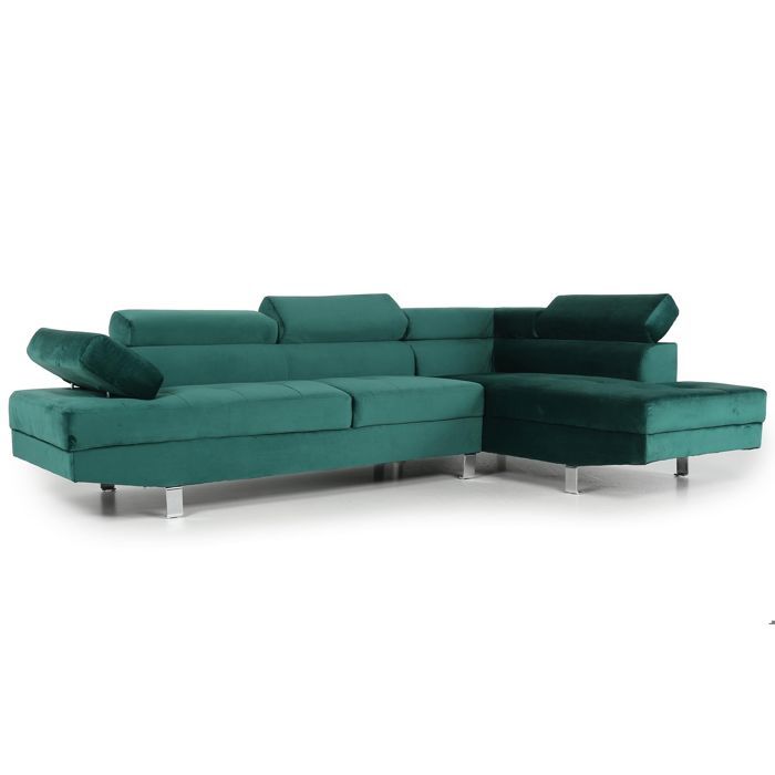 MENZZO Canapé dangle avec têtières relevables Alfa Velours Vert -L260 x P163 x H72 cmProfondeur dassise 50cm MENZZO Canapé dangle avec têtières relevables Alfa Velours Vert -L260 x P163 x H72 cmProfondeur dassise 50cm