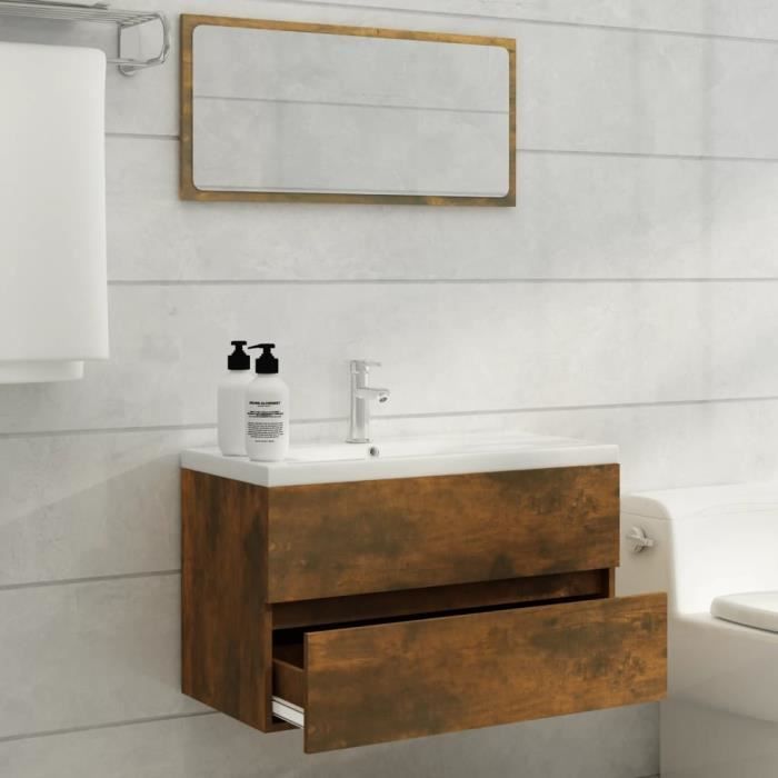 Ensemble de meubles de salle de bain - MOTHINESSTO - LY03169 - Chêne fumé - 2 pièces - Contemporain