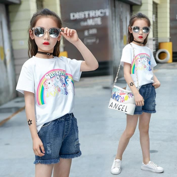 Blanc My Little Pony T Shirt A Motif De Licorne Arc En Ciel