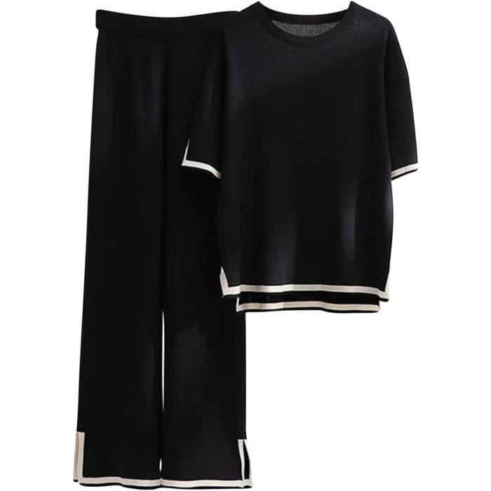 Ensemble Jogging Femme 2 PiCes Soldes Ensembles De Chandails Ensembles De Salon Deux PiCes Sensation De Soie Oversize Noir