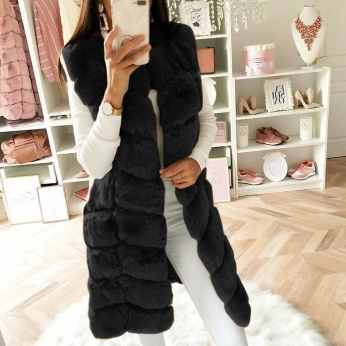 Femmes Gilet en fausse fourrure Gilet sans manches Gilet Body Warmer Veste Manteau Outwear Noir Noir Cdiscount Pret a Porter