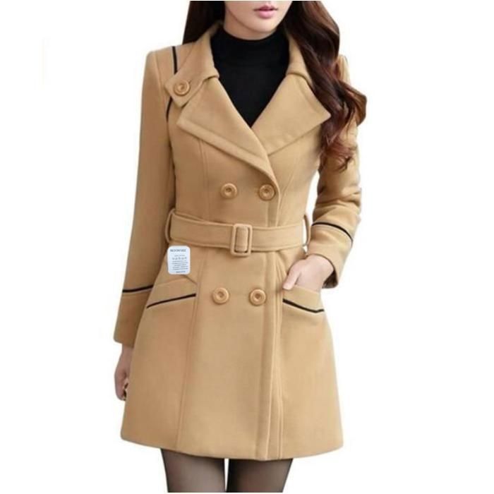 JINDING Manteau Femme Hiver Chaud Slim Gilet Bouton Épais Casual Trench  Coat Épaise avec Ceinture