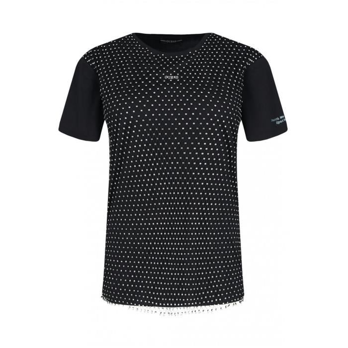 Tee shirt en coton avec filet de strass Guess jeans Femme Noir