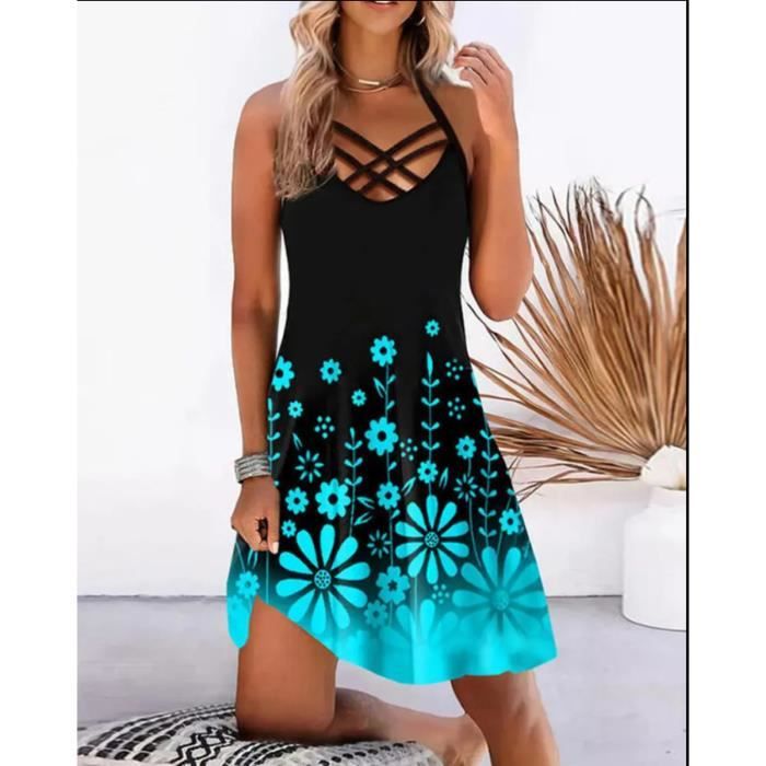 Robe D'Été Décontractée à Motif Floral Ample - Col Rond Sans Manches, Robe Légère Pour Femme