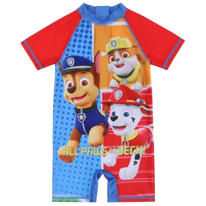 paw patrol : la pat' patrouille nickelodeon maillot de bain pour garçon, manches courtes uv 50