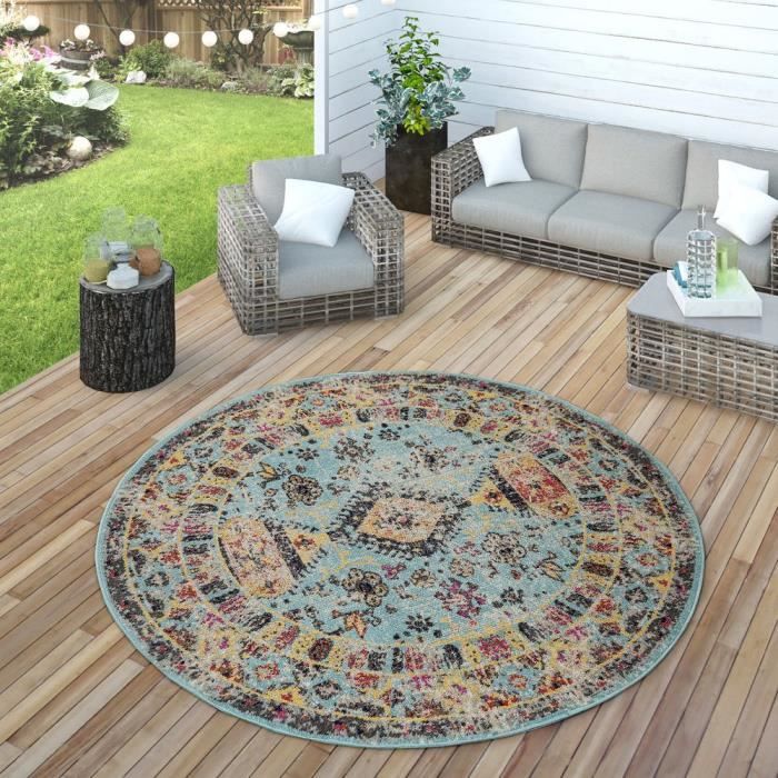 Tapis D Exterieur Turquoise Bleu Turquoise Balcon Terrasse Oriental Design Vintage Soft O 160 Cm Rond Achat Vente Tapis Cdiscount