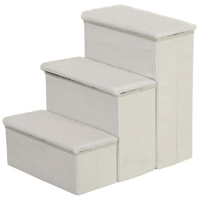 Meilleurs prix pour Escalier pour chien animaux pliable rampe 3 marches polaire amovible coffre interne rangement dim. 51L x 40l x 50H cm MDF polaire
