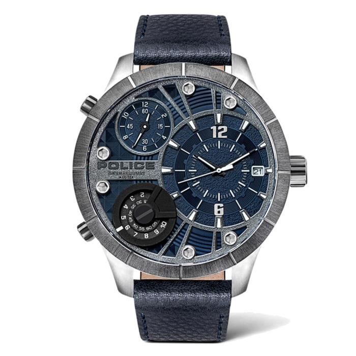 Bijouterie Montre Police Bleu Montre Police Acier Inoxydable Triple