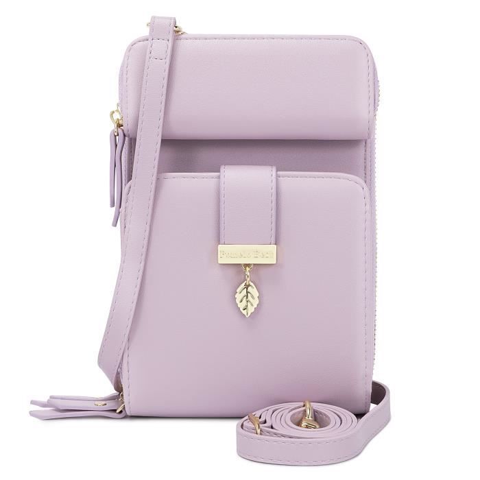 sac à bandoulière en cuir pu porte monnaie épaule pour mobile téléphone avec rfid blocage - violet clair