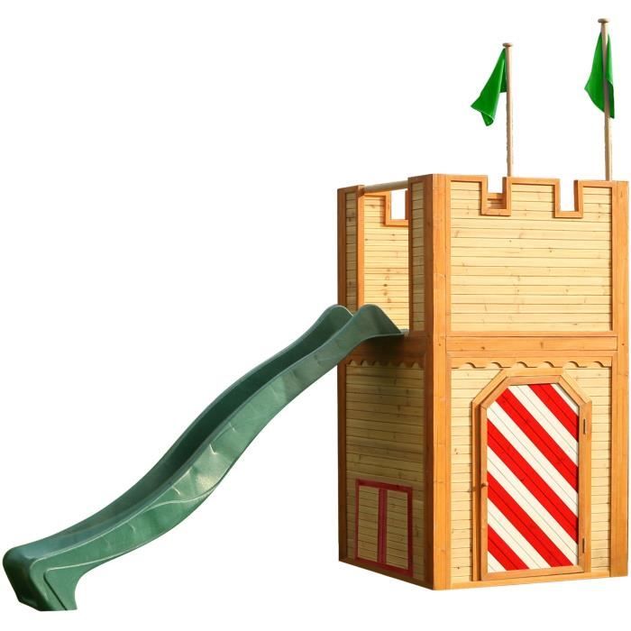 Maisonnette en bois pour enfant AXI Arthur avec toboggan vert - Aire de jeux extérieure