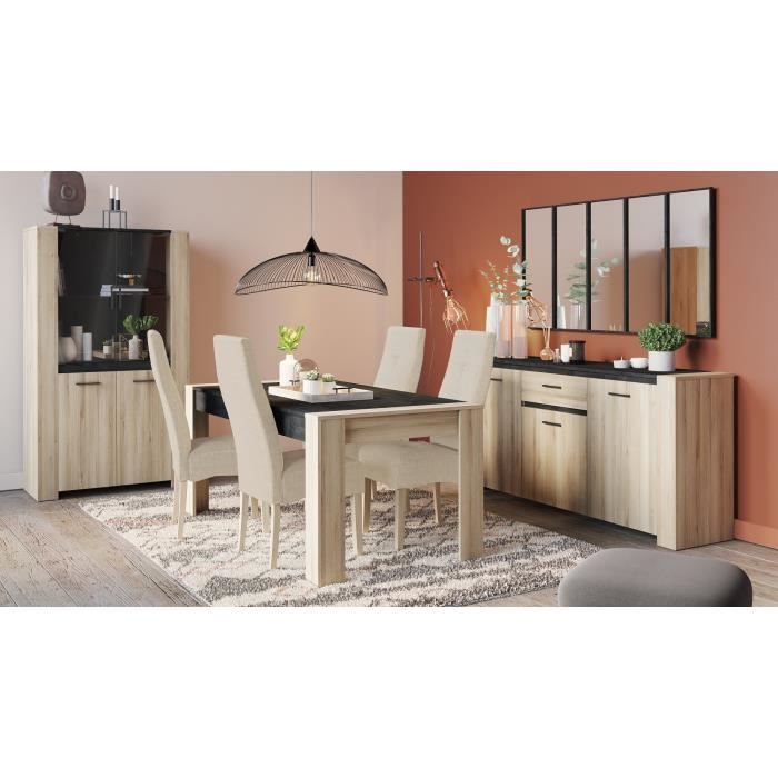 Ensemble Enfilade 4 portes + Vitrine 2 portes + Table L 170 cm SHEFFIELD - Chêne Kronberg