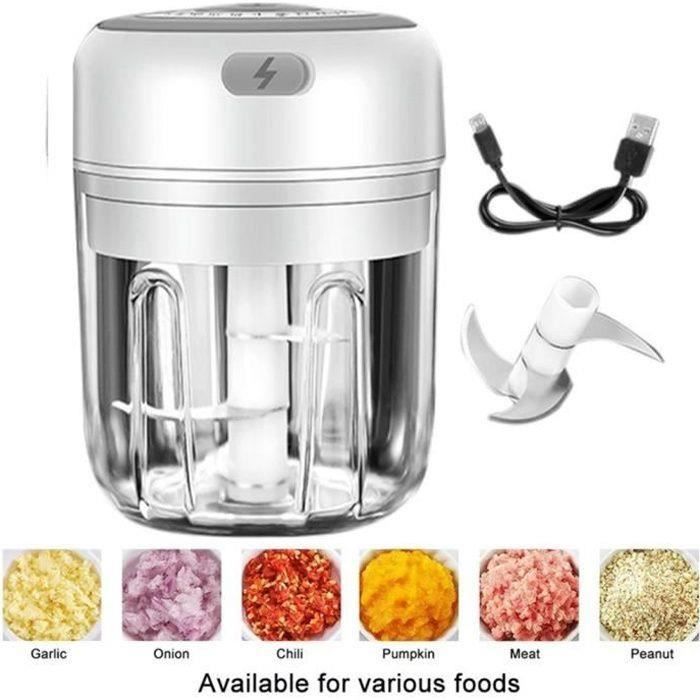 Mini Hachoir électrique Sans Fil 300 Ml - Lame Inox, Rechargeable USB, Pour Ail, Légumes, Noix, Facile à Nettoyer